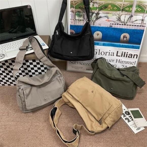 Casual Bag Canvas Shoulder Tote Travel Bag for Women and Men- Gray - Picture 6 of 6